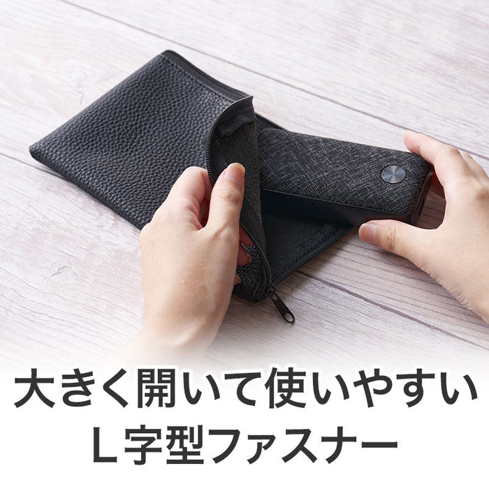 カラモ レザー調L字ファスナーポーチ ブラック