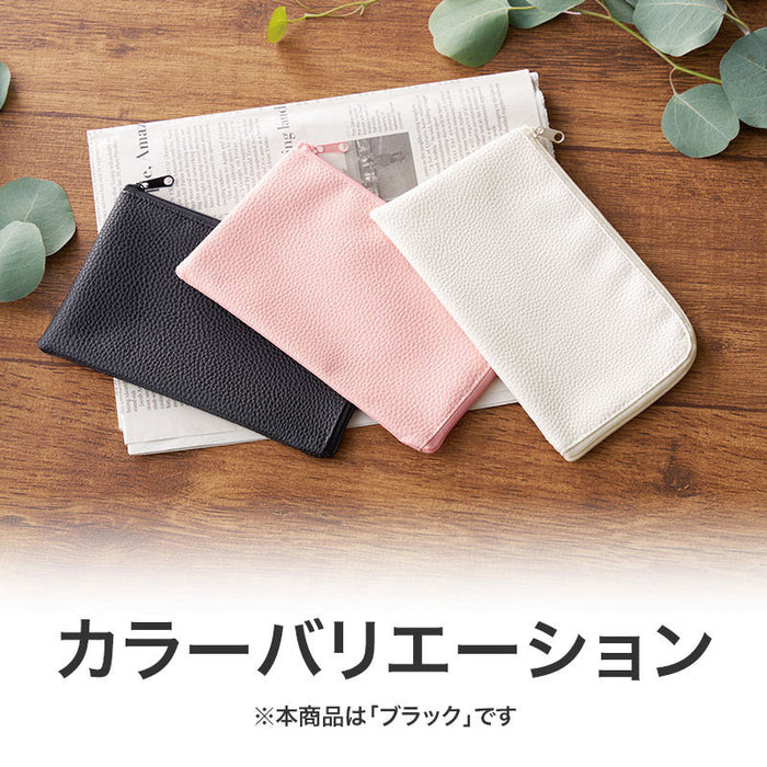 カラモ レザー調L字ファスナーポーチ ブラック