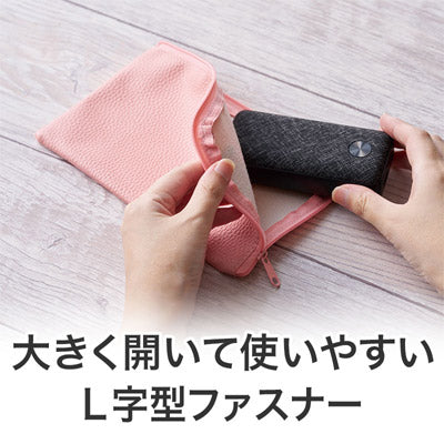 カラモ レザー調L字ファスナーポーチ ピンク