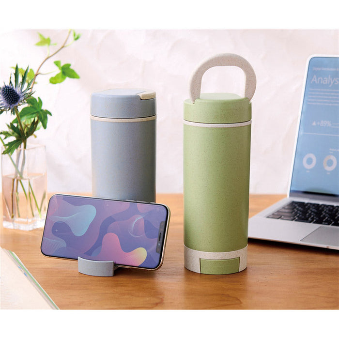 スマホスタンド付きバンブーボトル４００ｍｌ（ブルー）