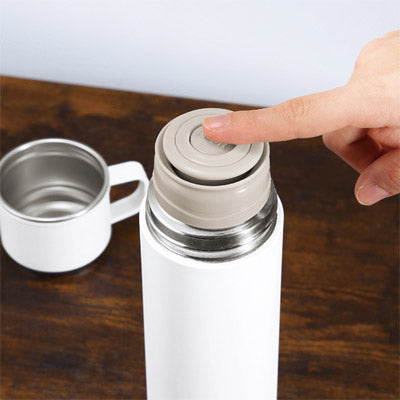 マグカップ付きプッシュ開閉式真空ステンレスボトル（ホワイト）