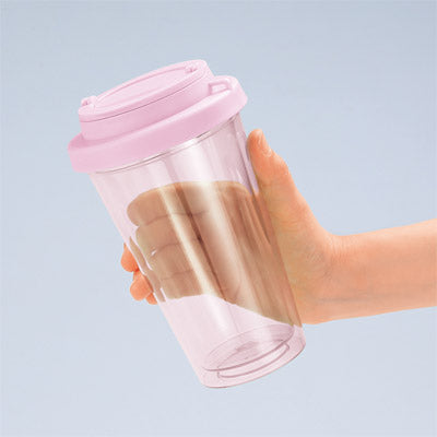 フラップ付き二重構造クリアタンブラー（ピンク）