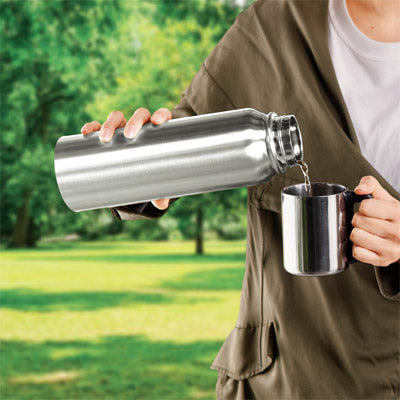 トゥーリフラスク・真空二重ステンレスボトル1L（ハンドル付き）（シルバー）