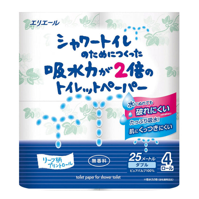 エリエールシャワートイレのためにつくった吸水力が２倍のトイレットペーパー４ロールダブル（２５ｍ）
