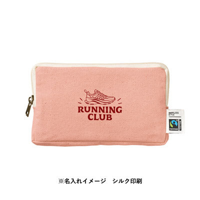 フェアトレードコットンスリムスクエアポーチ(M)　スモークピンク