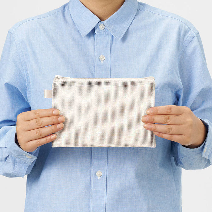 ハードメッシュフラットポーチ(S)　ナチュラルホワイト