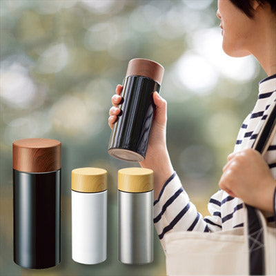木目調サーモステンレスボトル　３００ｍｌ　ブラック